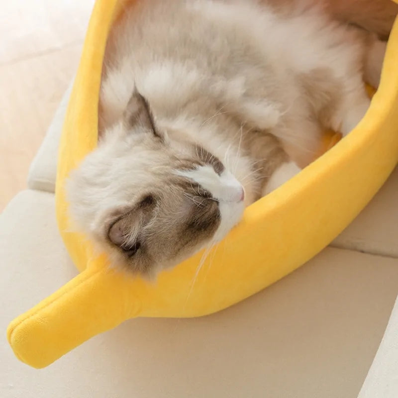 Plush Banana Cat Bed – Cozy and Secure Pet Hideaway