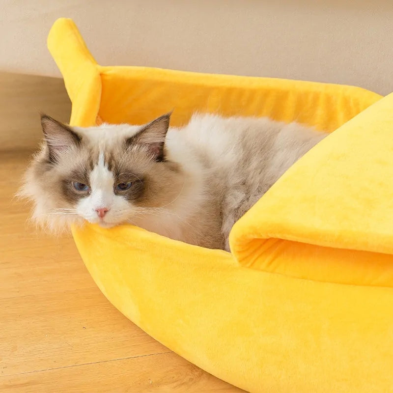 Plush Banana Cat Bed – Cozy and Secure Pet Hideaway