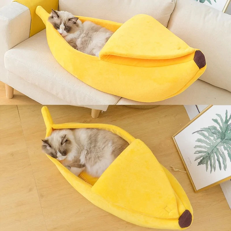 Plush Banana Cat Bed – Cozy and Secure Pet Hideaway